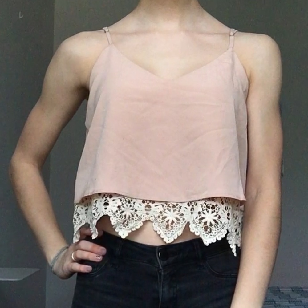 Baby pink crop top with lace